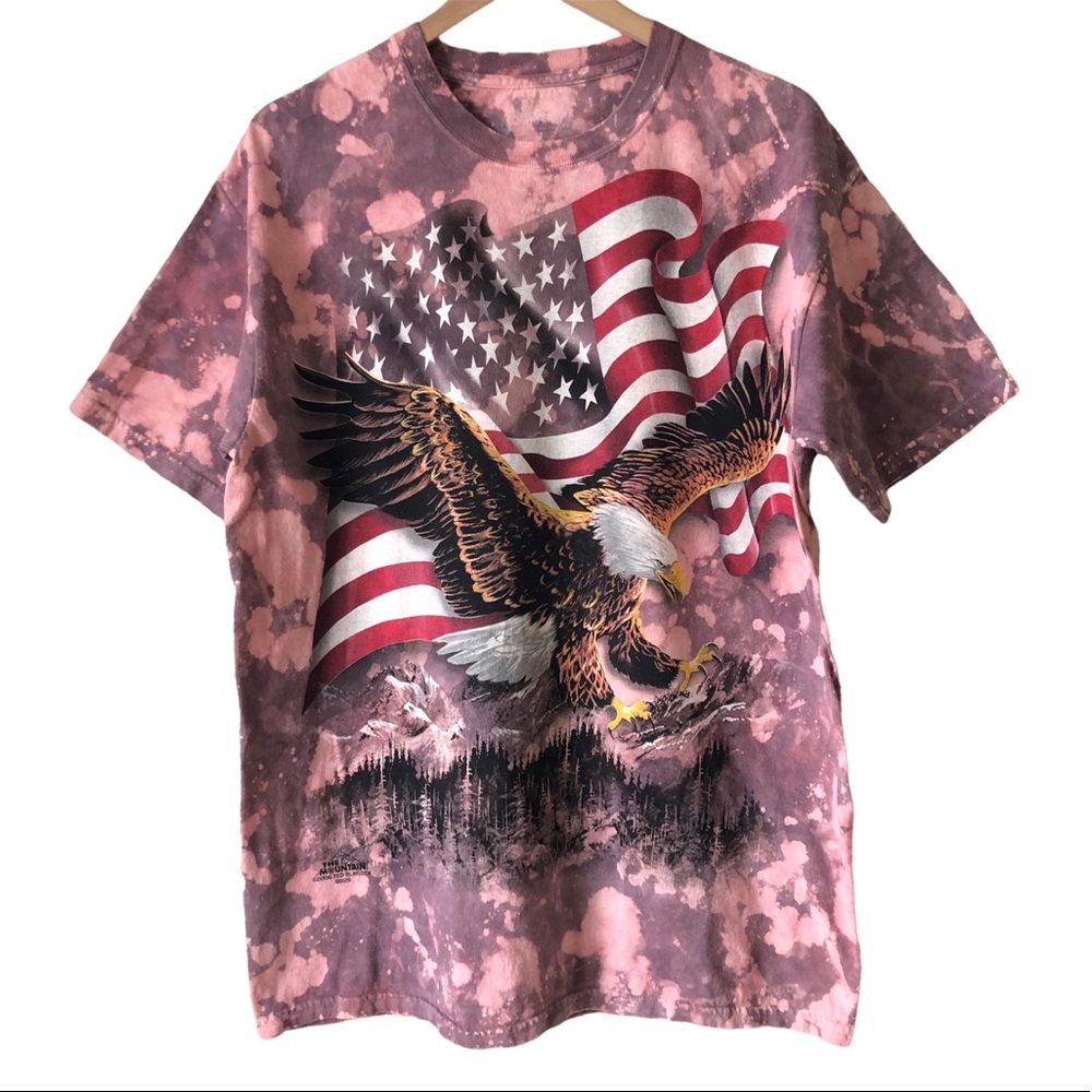 Custom bleach dye The Mountain eagle flag tee shirt L